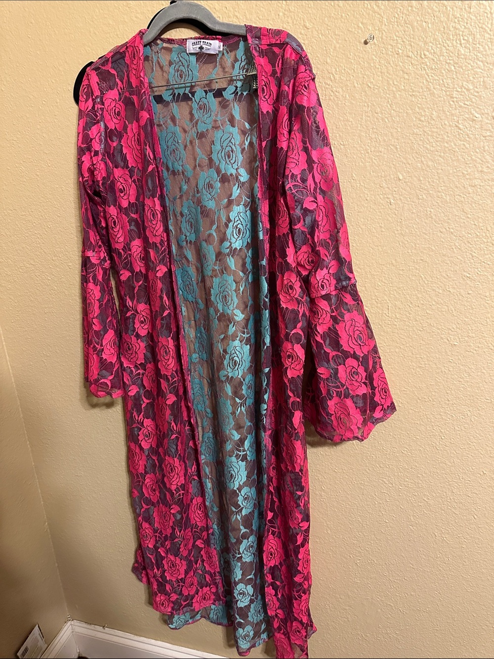 Lace Floral Long Sheer layering piece - Pink & Teal